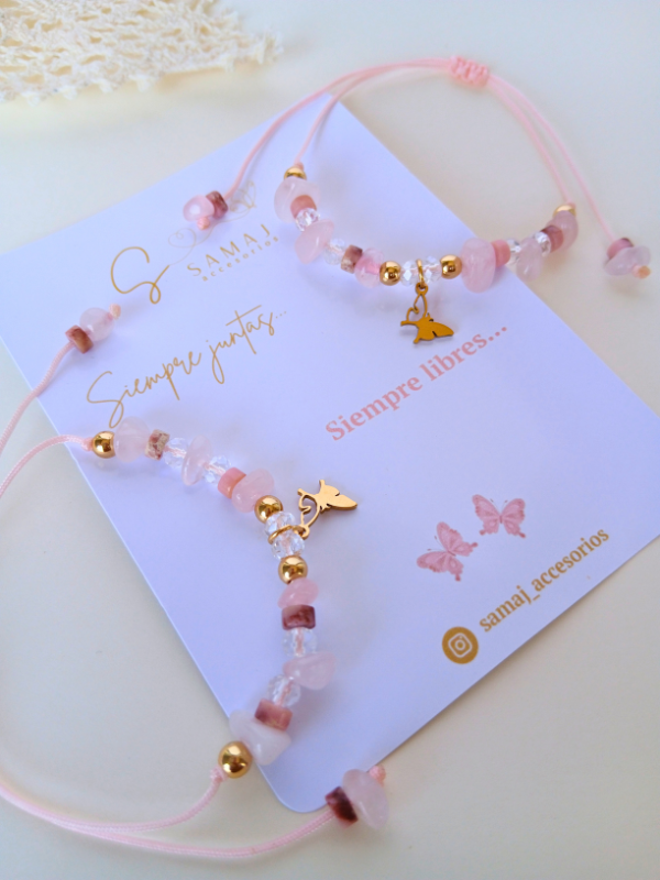 Pulseras ajustables Mariposas cuarzo rosa