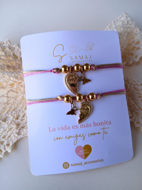 Pulseras ajustables hilo satinado corazón best friends