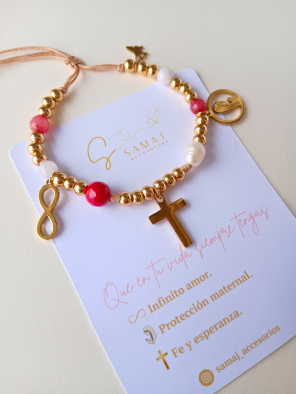 Pulsera ajustable charms infinito - virgen María - cruz