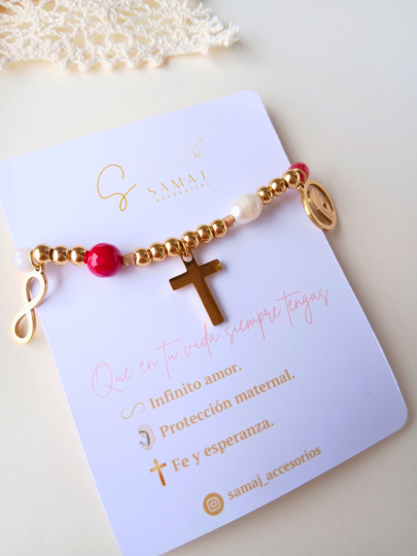 Pulsera ajustable charms infinito - virgen María - cruz