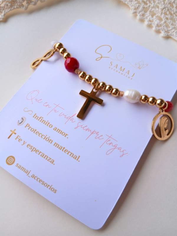 Pulsera ajustable charms infinito - virgen María - cruz