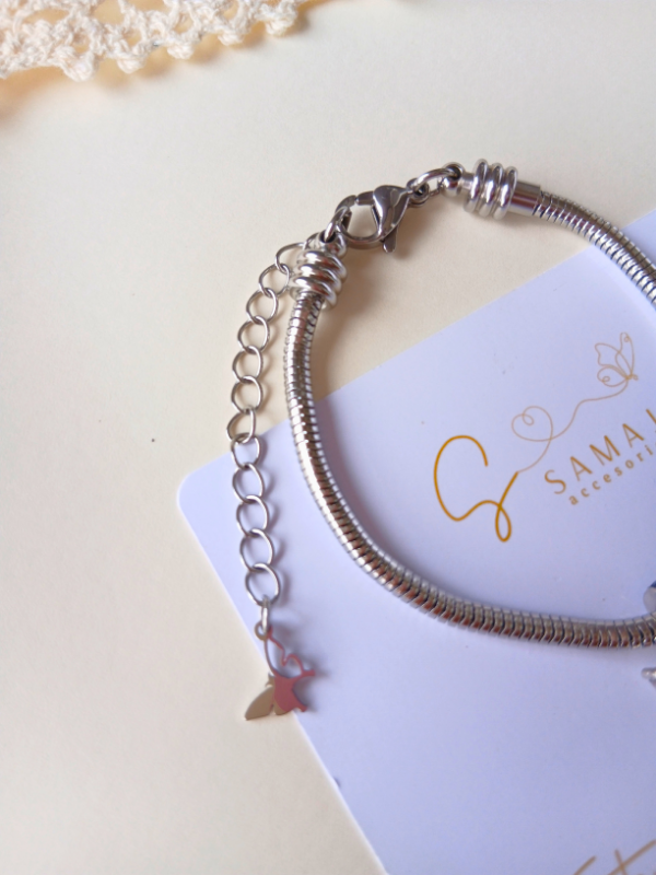 Pulsera cadena de serpiente en acero inoxidable + charm mariposa en plata 925
