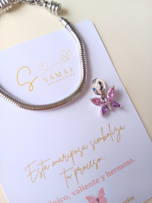 Pulsera cadena de serpiente en acero inoxidable + charm mariposa en plata 925