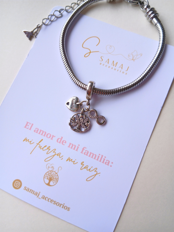 Pulsera cadena de serpiente en acero inoxidable + charms 3 en 1 en plata 925