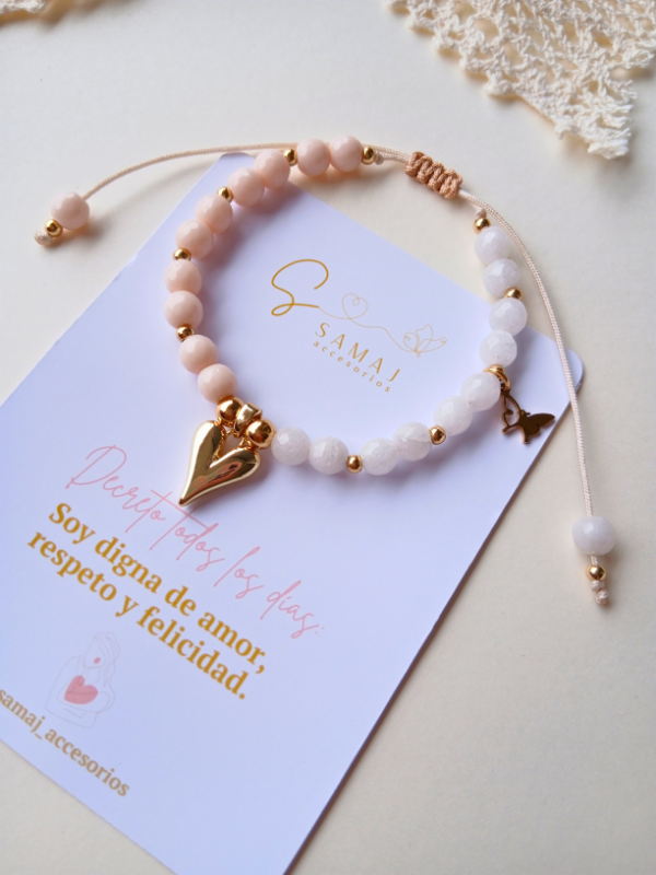 Pulsera piedra natural doble color y dije de corazón