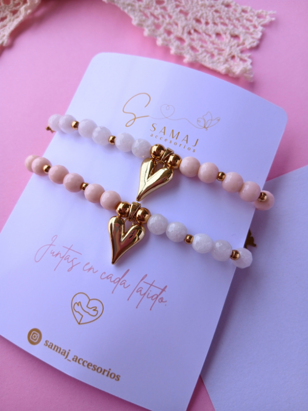 Pulseras piedra natural corazón set para conectar