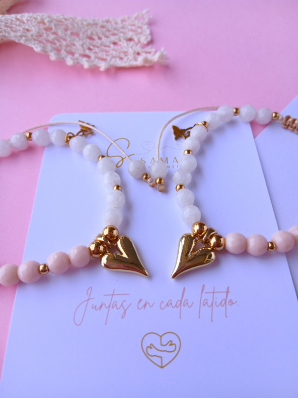 Pulseras piedra natural corazón set para conectar