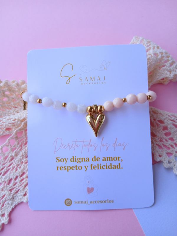 Pulsera piedra natural doble color y dije de corazón