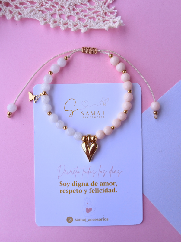 Pulsera piedra natural doble color y dije de corazón