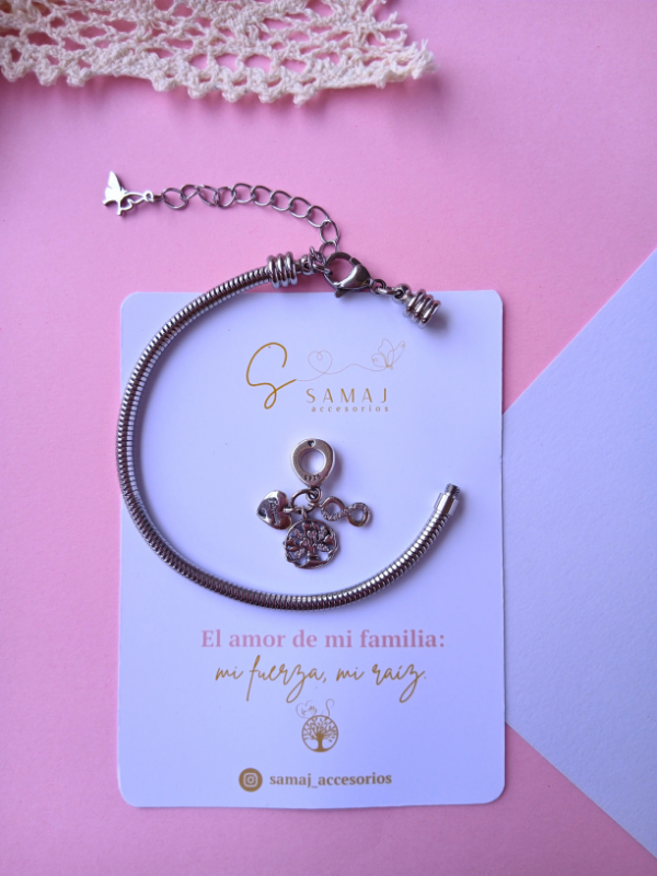 Pulsera cadena de serpiente en acero inoxidable + charms 3 en 1 en plata 925