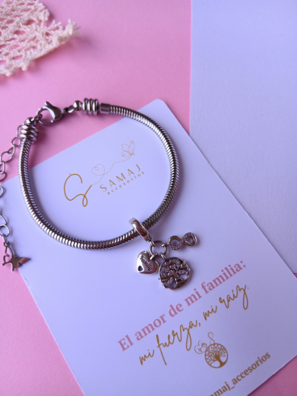 Pulsera cadena de serpiente en acero inoxidable + charms 3 en 1 en plata 925