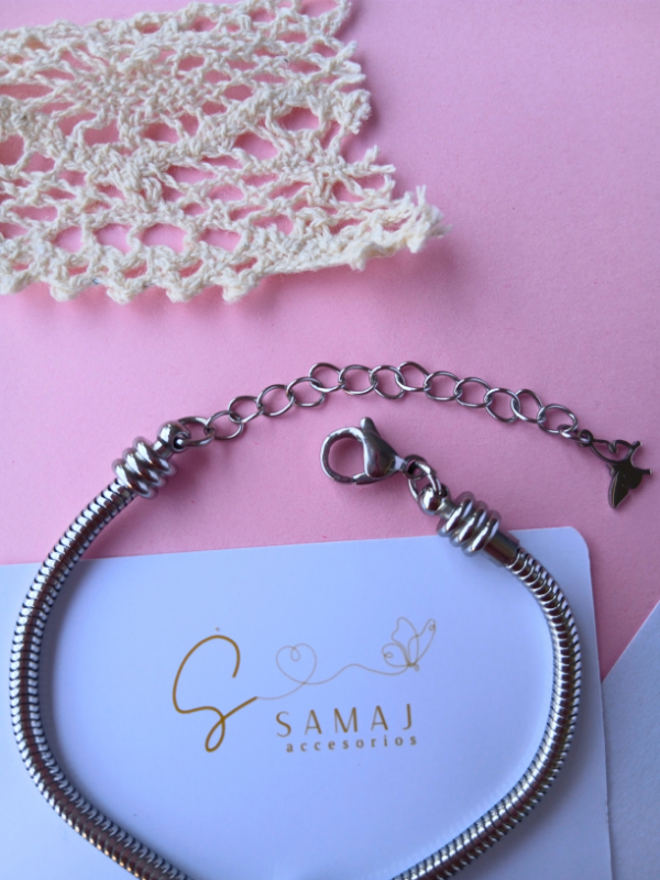 Pulsera cadena de serpiente en acero inoxidable + charms 3 en 1 en plata 925