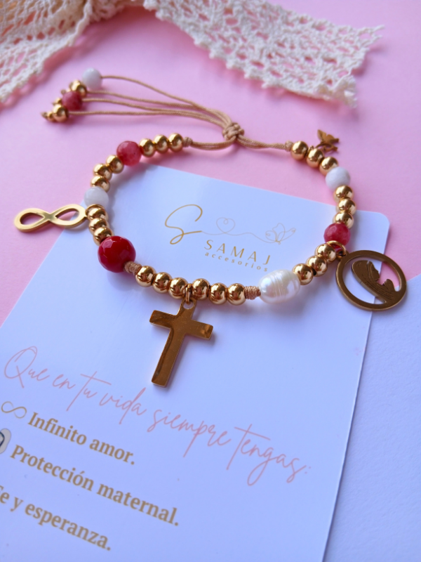 Pulsera ajustable charms infinito - virgen María - cruz
