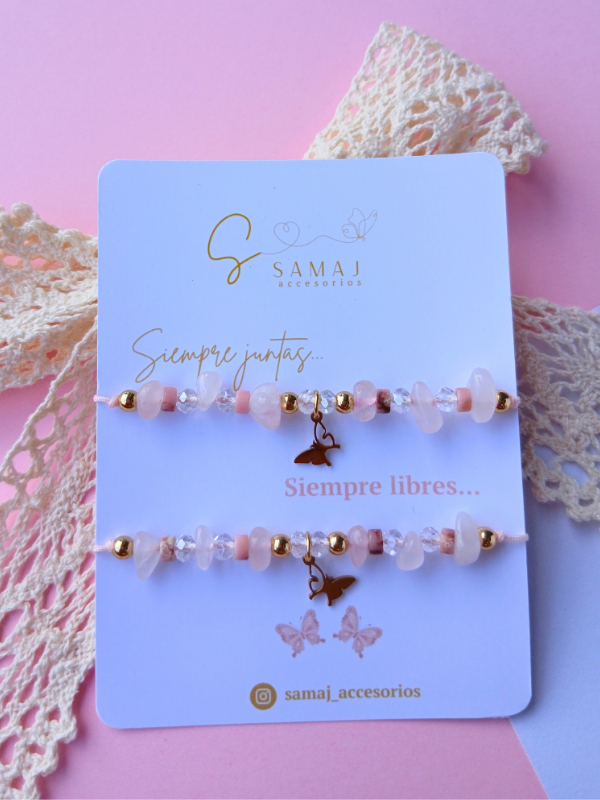 Pulseras ajustables Mariposas cuarzo rosa