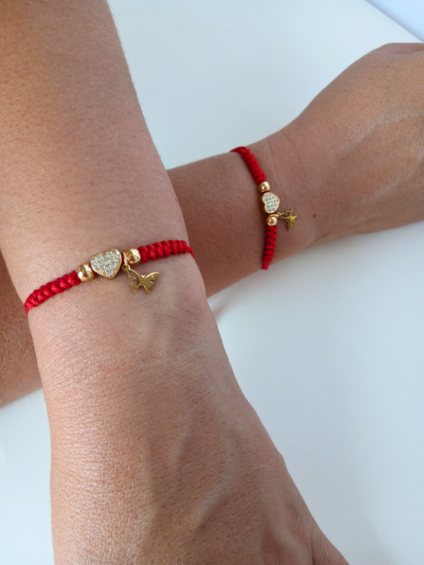 Pulseras hilo tejido rojo corazón set de 2