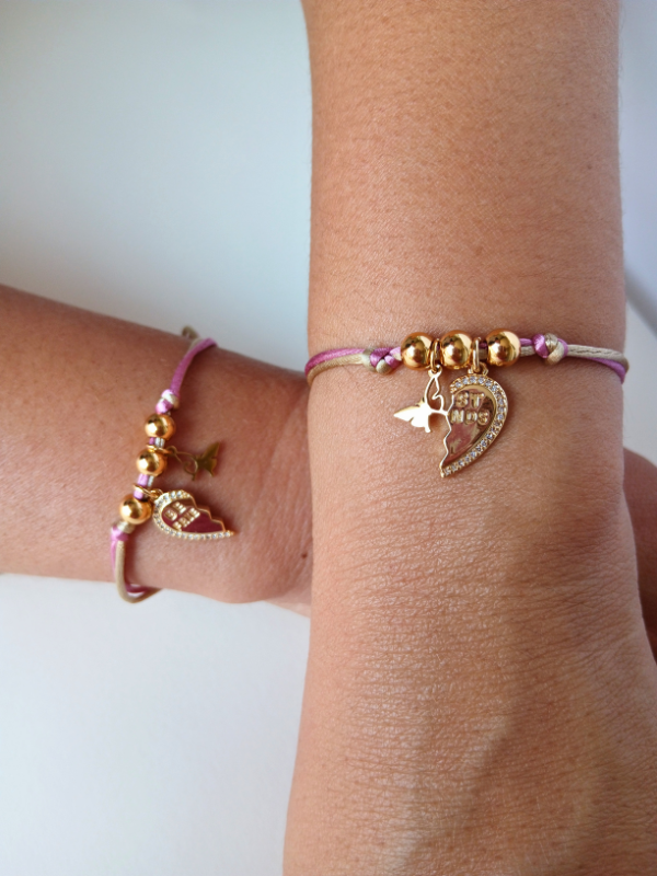 Pulseras ajustables hilo satinado corazón best friends