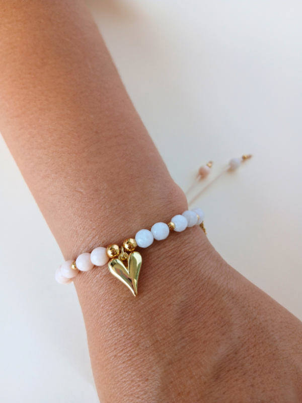 Pulsera piedra natural doble color y dije de corazón